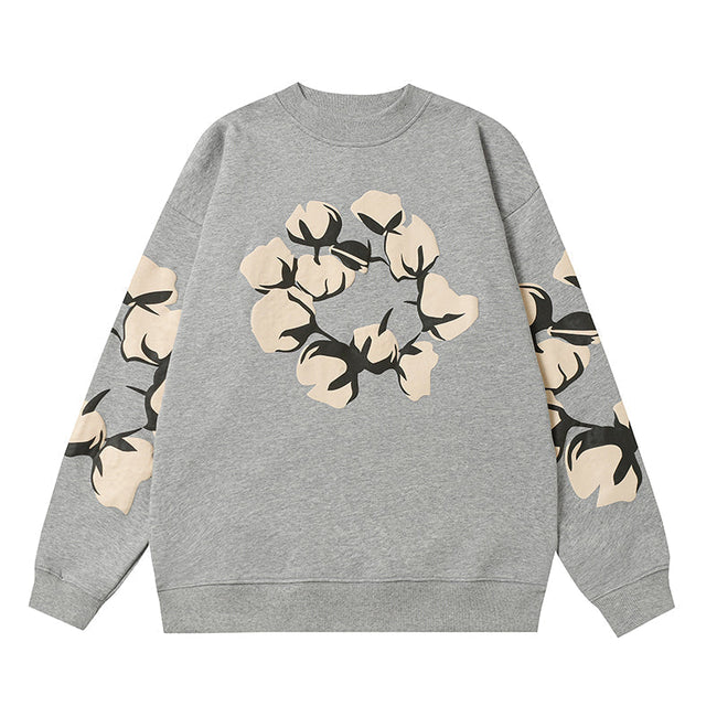 Denim Tears Grey Crewneck Sweatshirt Front Flower Wreath Hover Image