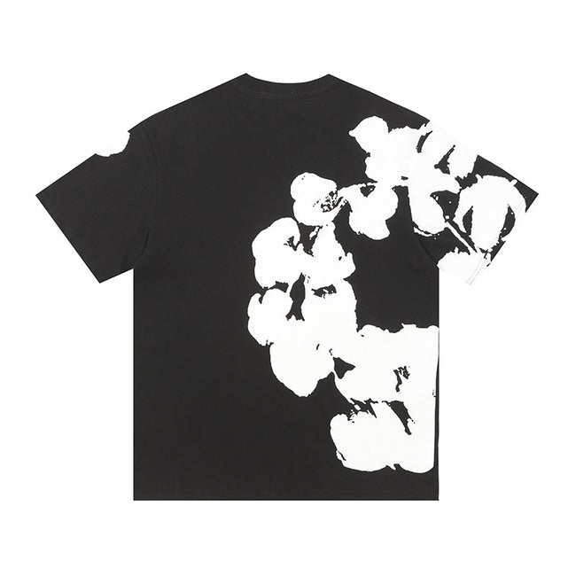 Denim Tears Black Oversized Short Sleeve T-Shirt With Asymmetrical White Floral Print Main Image