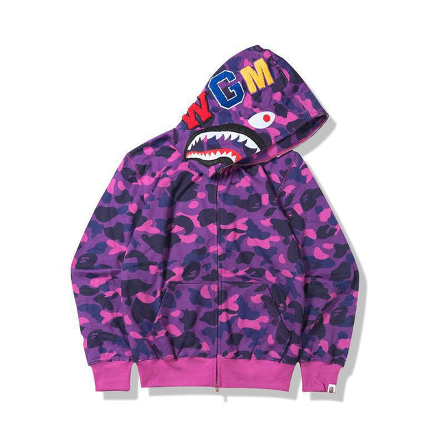 BAPE Shark Purple Camo Full‑Zip Hoodie Hover Image