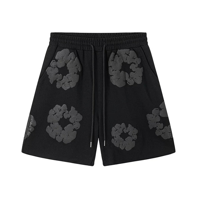 Denim Tears Black Tonal Cotton Wreath Print Casual Shorts Hover Image