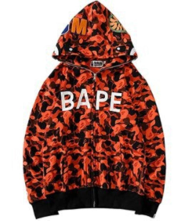 BAPE  Fall Winter Orange Camo BAPE Letter Full‑Zip Hoodie Hover Image