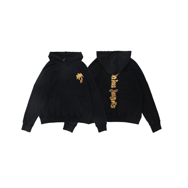 Palm Angels Burning Palm Tree & Flame Logo Hoodie - Black Hover Image
