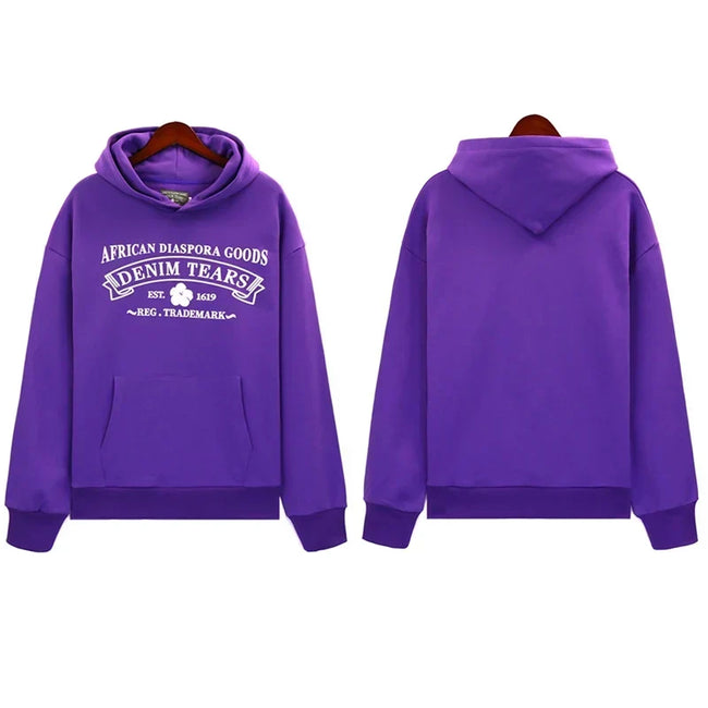 Denim Tears Vibrant Purple Vintage Gothic Letter Print Hoodie Hover Image