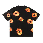 Denim Tears Black Oversized Tee With All Over Gradient Orange Flower Wreath Print