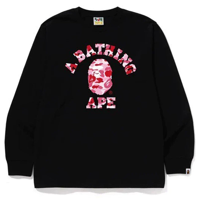 BAPE Style Arch Logo Camo Ape Head Long-Sleeve Tee - Black/Pink Hover Image