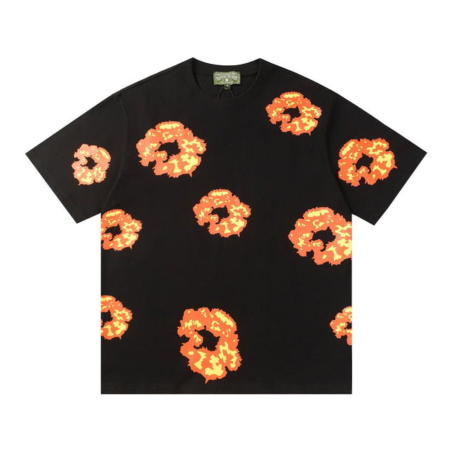 Denim Tears Black Oversized Tee With All Over Gradient Orange Flower Wreath Print Hover Image
