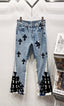 Chrome Hearts Light Blue & White-Paneled Black Cross Patch Denim Jeans