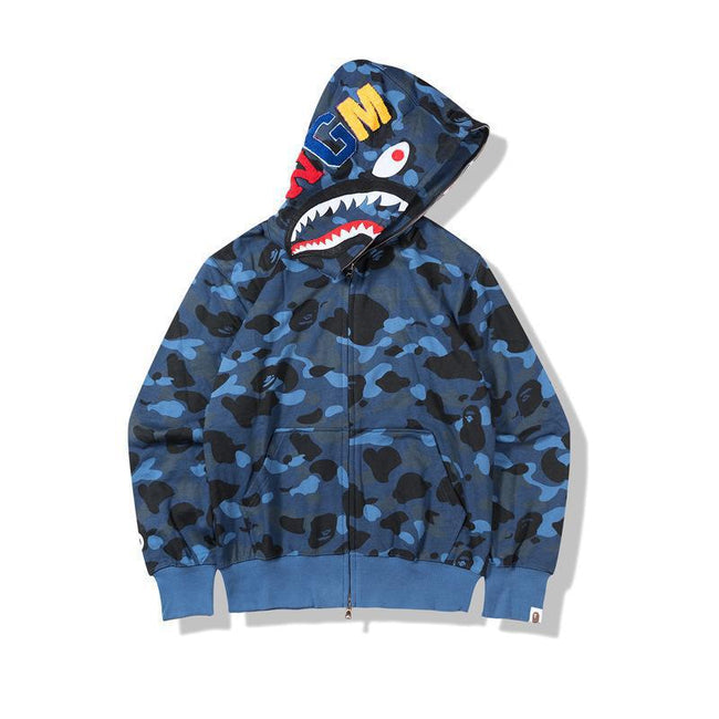 BAPE    Fall Winter Shark Blue Camo Full‑Zip Hoodie Hover Image
