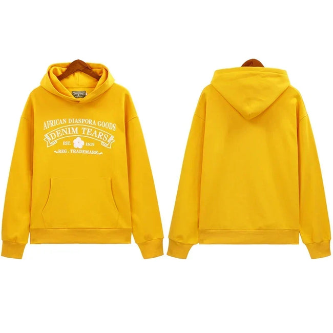 Denim Tears Bright Yellow Vintage Gothic Letter Graphic Hoodie Hover Image