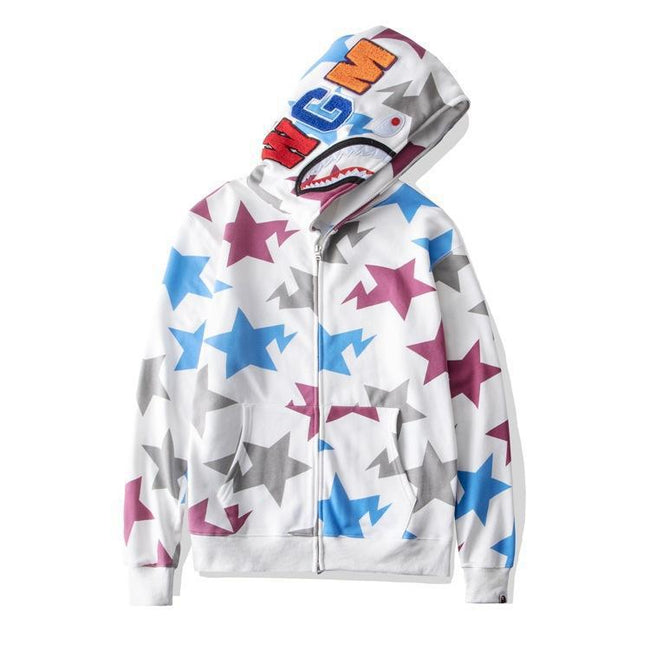 BAPE Shark Multi‑Color Star Camo Full‑Zip Hoodie Hover Image