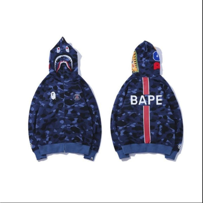 BAPE  Fall Winter Shark Blue Camo Back BAPE Logo Full‑Zip Hoodie Hover Image