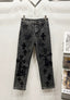 Chrome Hearts Gray-Black & Large Asymmetric Black Cross Patch Denim Jeans