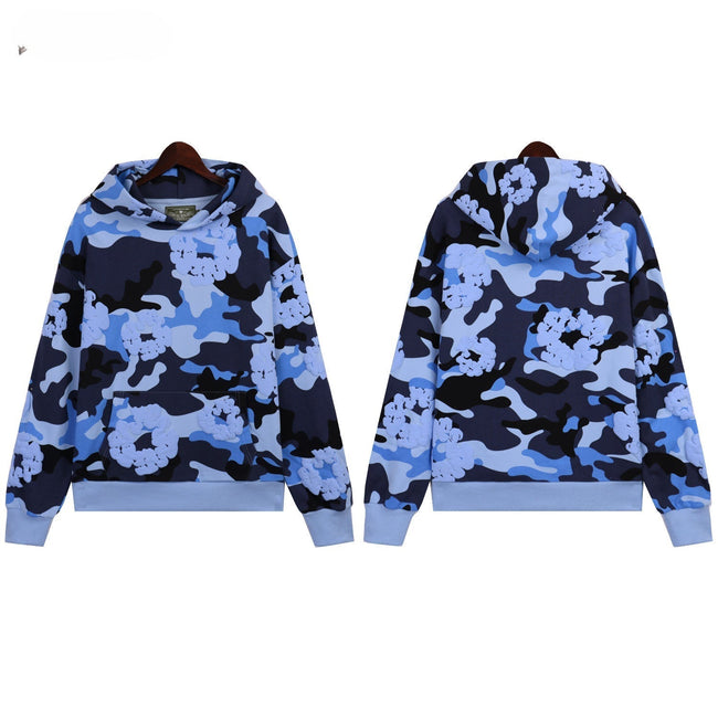 Denim Tears Navy Blue Camo White Floral All Over Print Zip Up Hoodie Hover Image